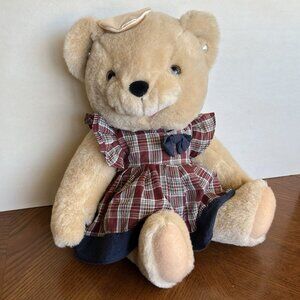 15" Vintage 1991 Anco Jointed Bear Hat Earings Smiling Open Mouth Plush Stuffed